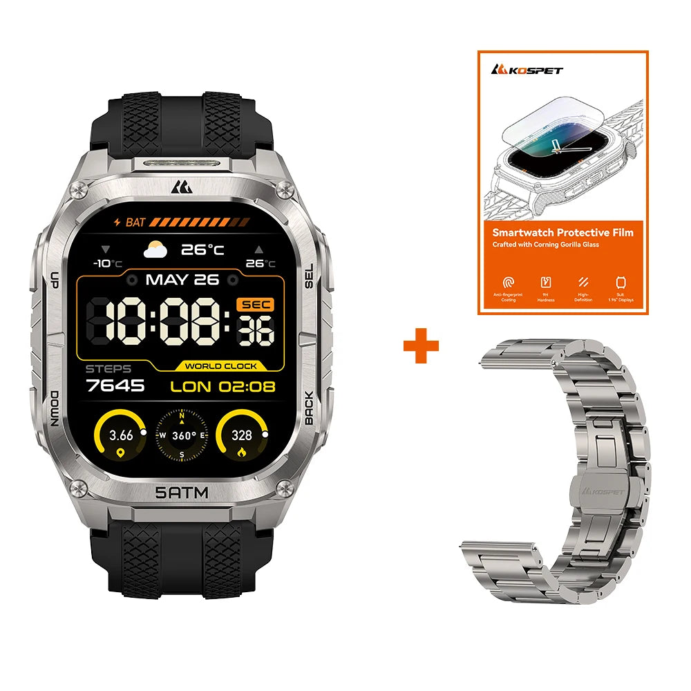 KOSPET Tank M4C Rugged Smartwatch Military GPS With Flashlight 5ATM