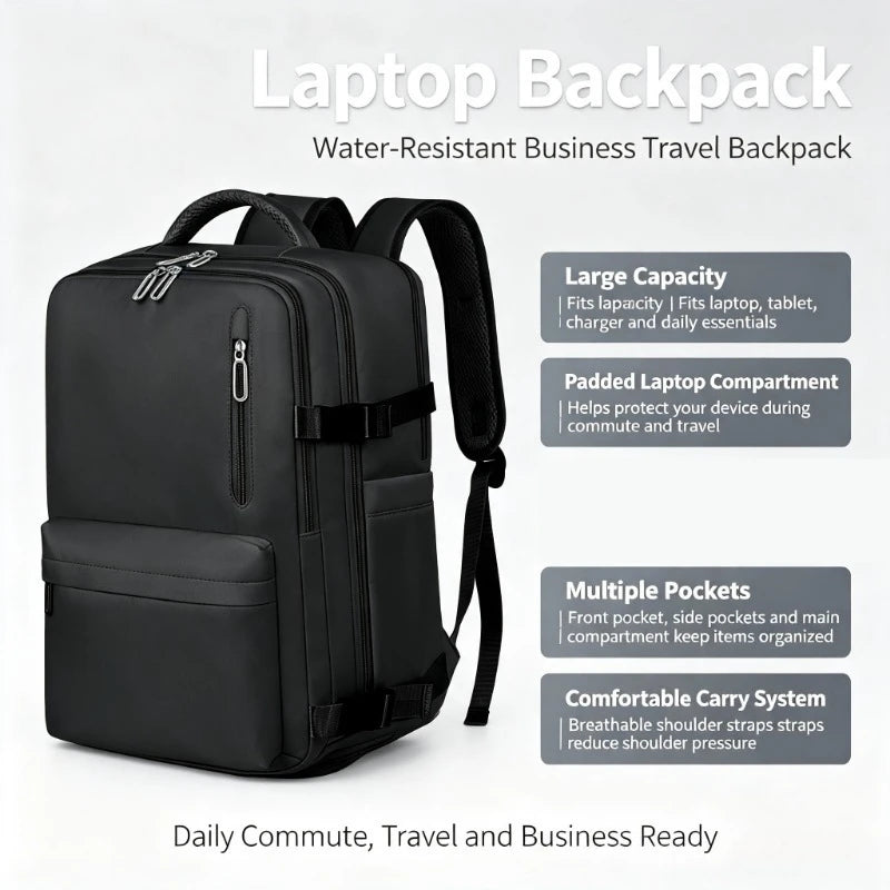 Travel Backpack for Men Women, 15.6 Inch Laptop Backpack with USB Charging Hole, College Bookbag, Large Capacity Black Computer Backpacks for Work,Daily Commute, Airplane Travel & School