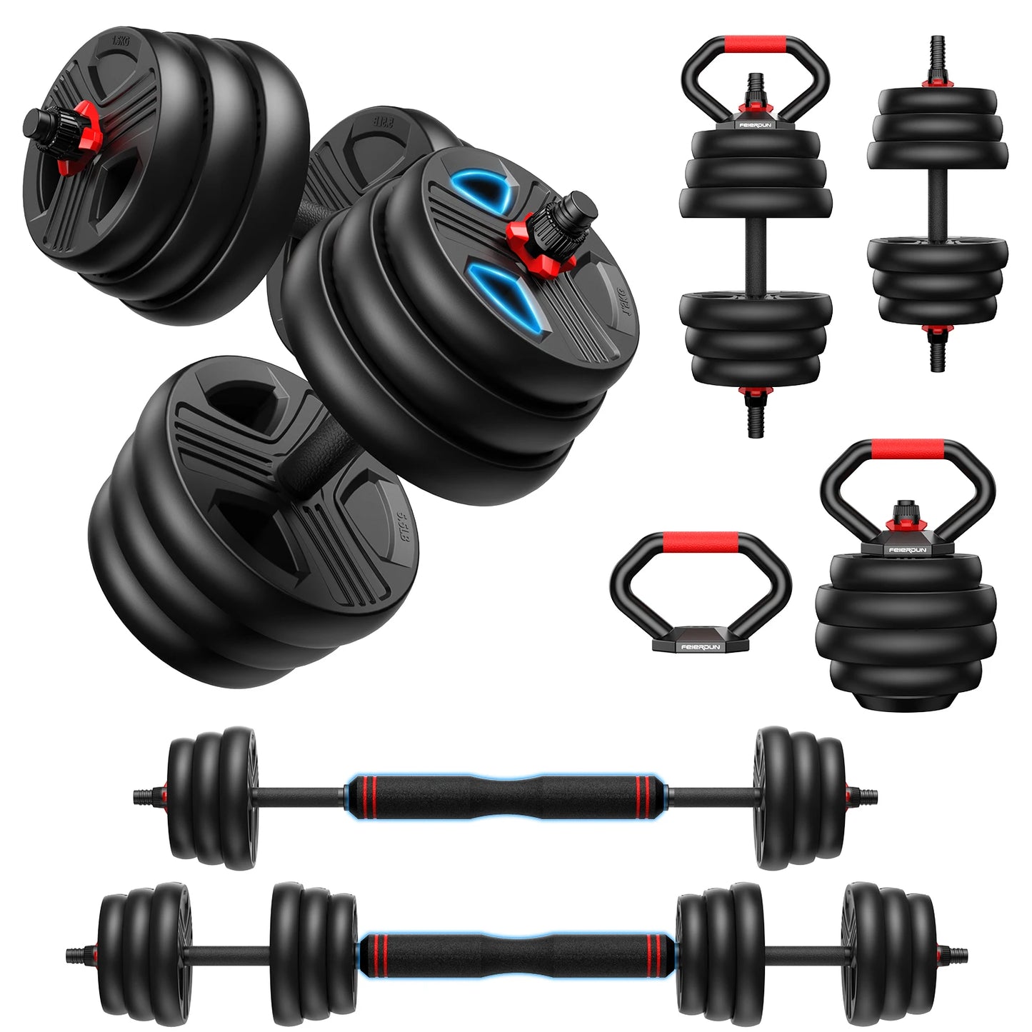 FED Fitness 5 In 1 Adjustable Dumbbell Set Barbell Stand - Alice's Wellness Hub