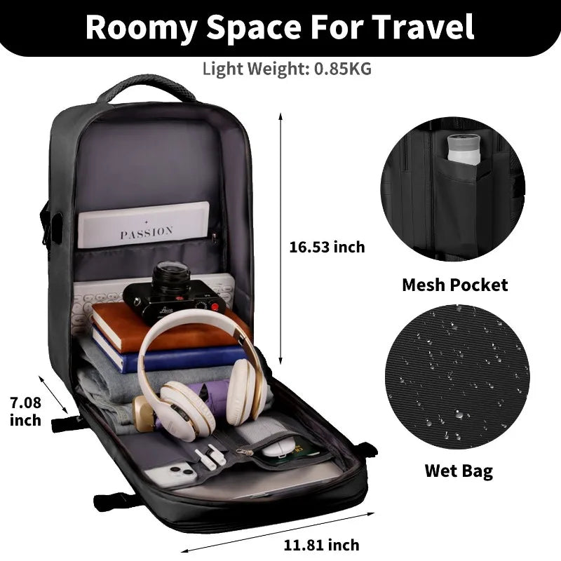 Travel Backpack for Men Women, 15.6 Inch Laptop Backpack with USB Charging Hole, College Bookbag, Large Capacity Black Computer Backpacks for Work,Daily Commute, Airplane Travel & School