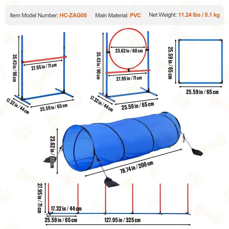 Dog Agility Training Equipment Set With Tunnel Poles