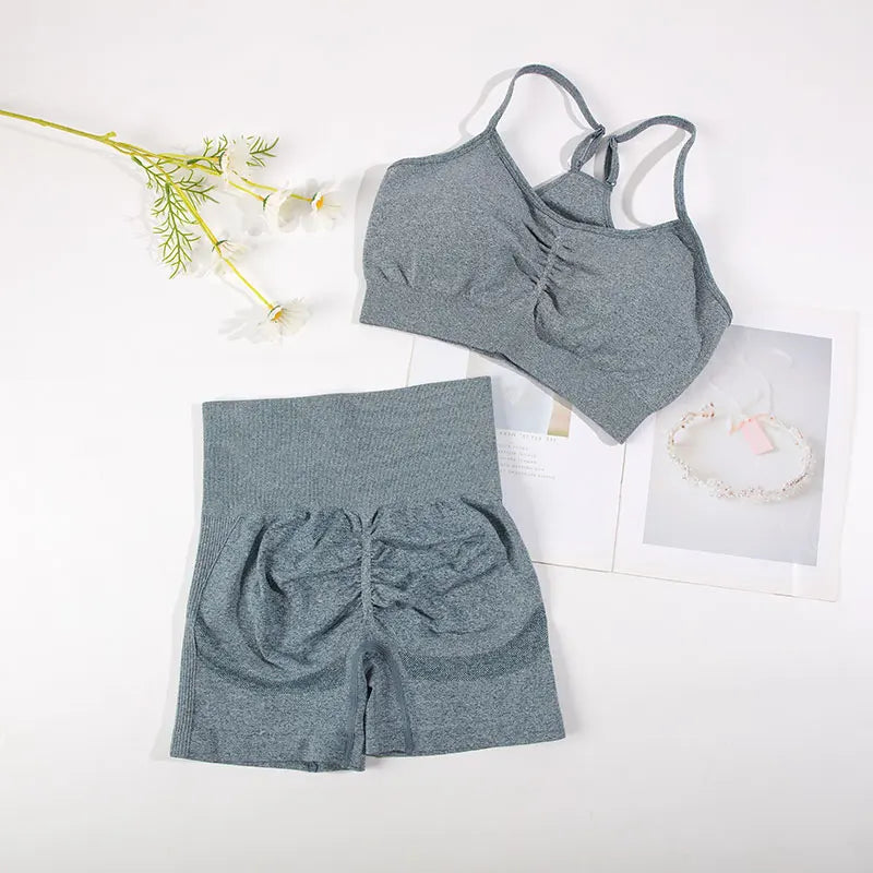 CHRLEISURE Seamless Sports Set Women Yoga Suit With Cycling Shorts - Alice's Wellness Hub