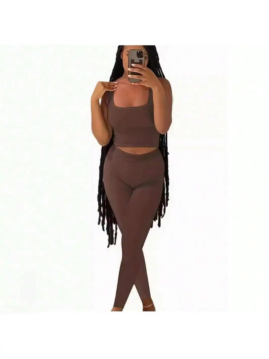 Women Ribbed Crop Tank Top And High Waist Yoga Leggings Set
