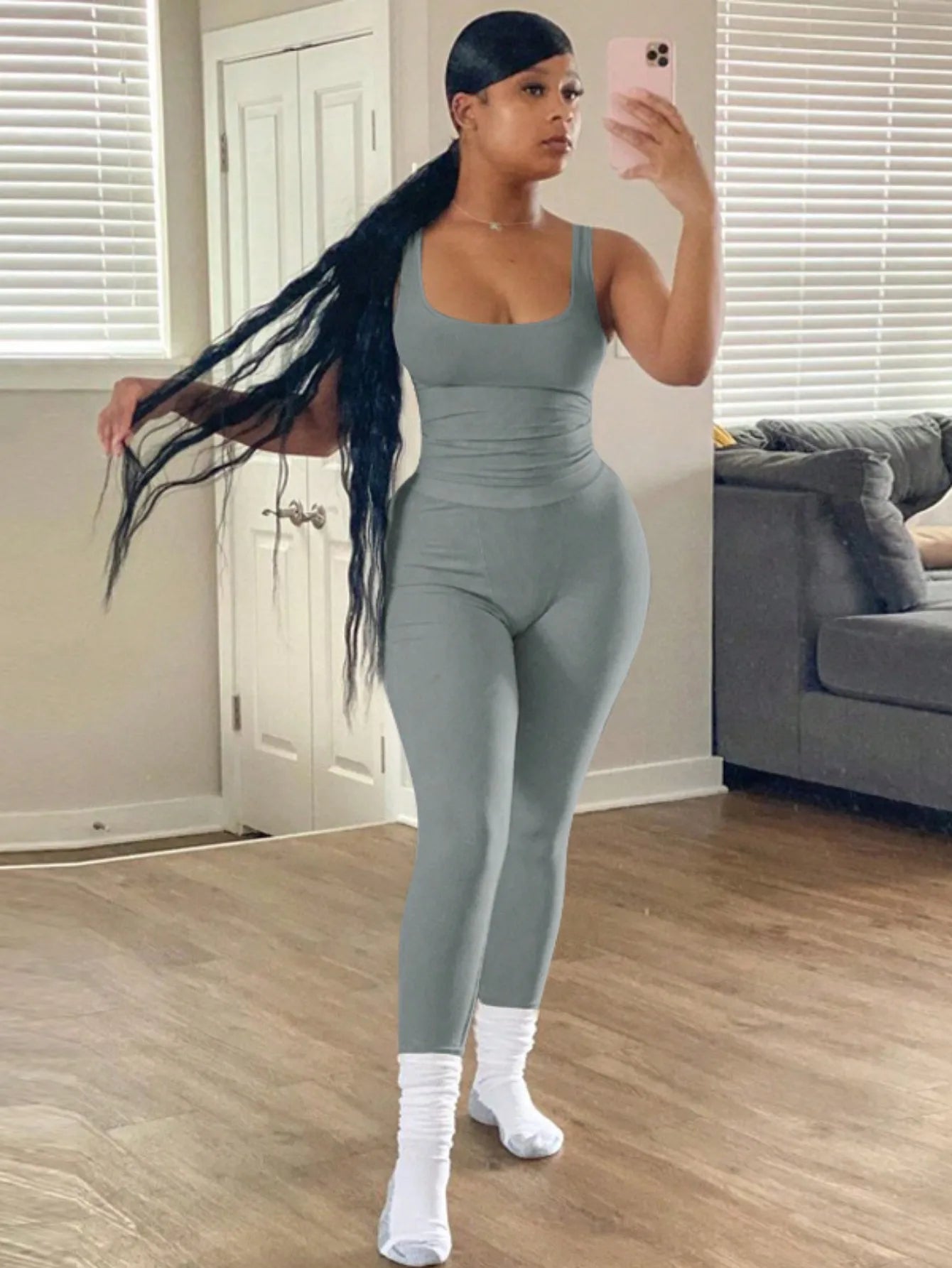 Women Ribbed Crop Tank Top And High Waist Yoga Leggings Set