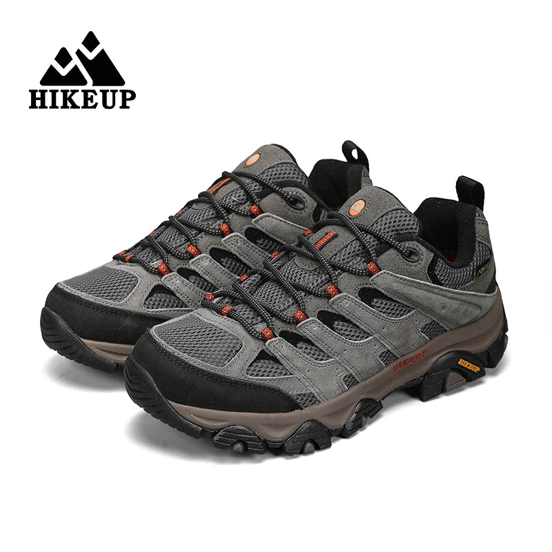HIKEUP Men Leather Hiking Shoes Breathable Trekking Sneakers For Outdoor
