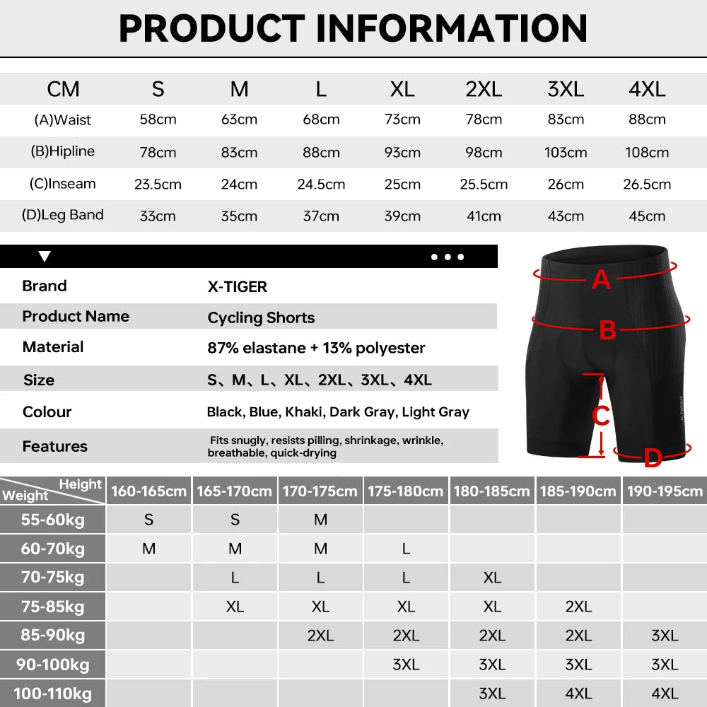 Xtiger Men Long Distance Cycling Shorts Quick Dry Shock Pad