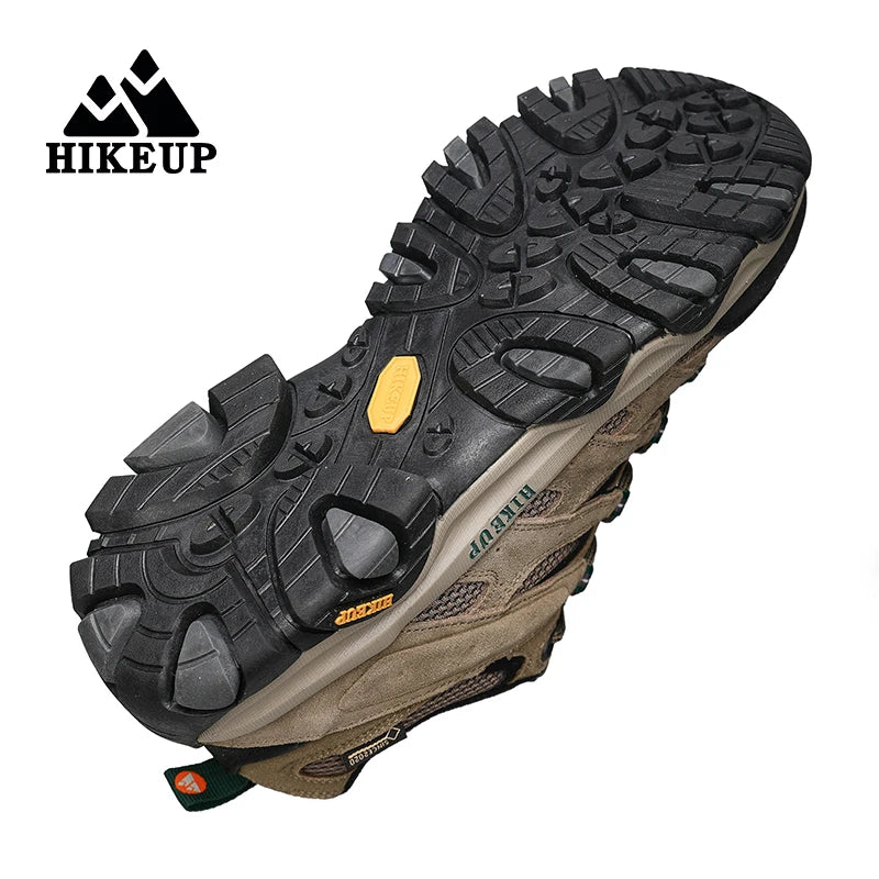 HIKEUP Men Leather Hiking Shoes Breathable Trekking Sneakers For Outdoor