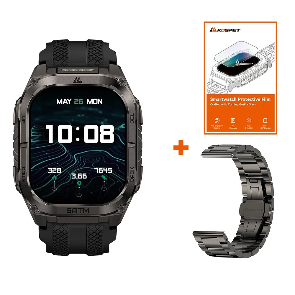 KOSPET Tank M4C Rugged Smartwatch Military GPS With Flashlight 5ATM