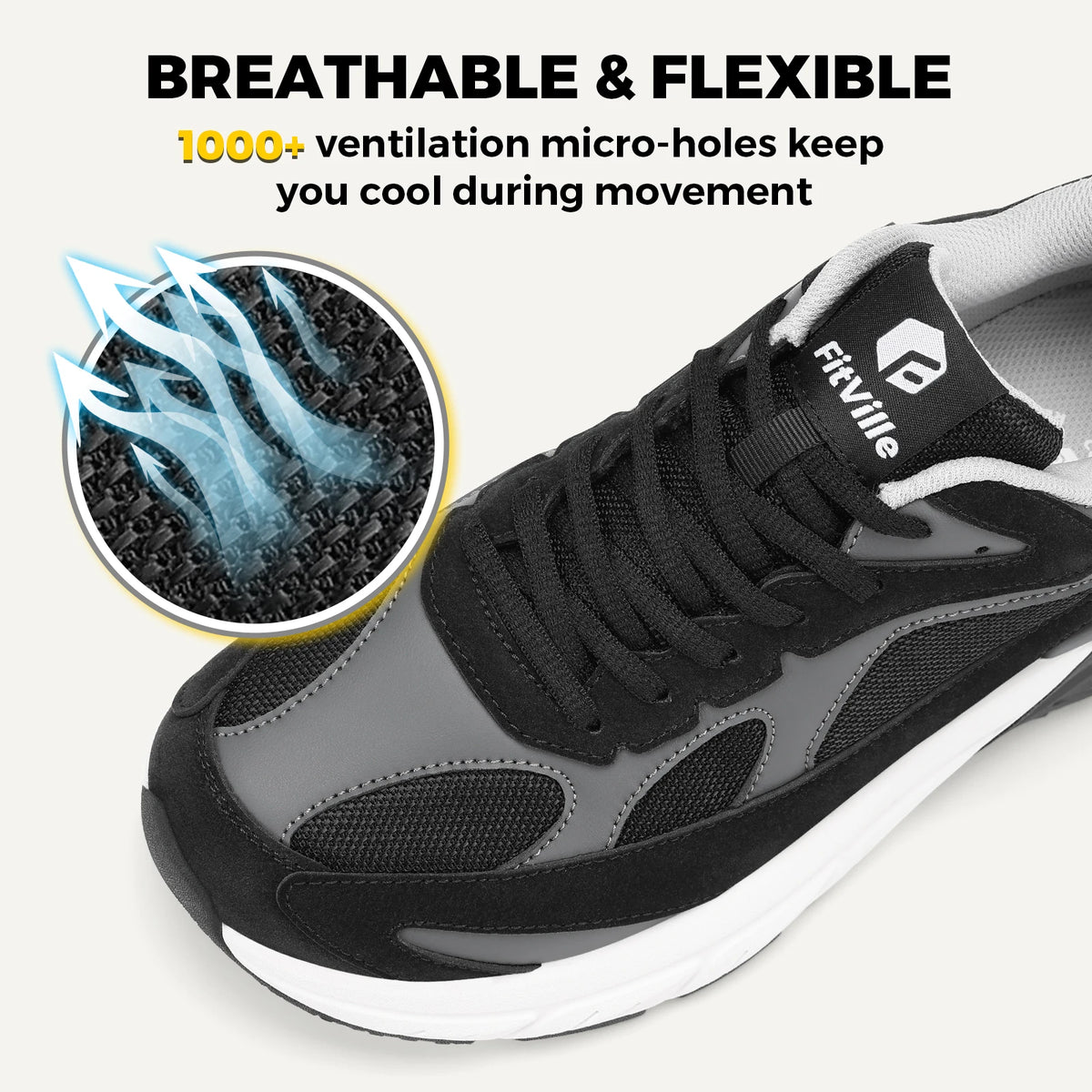 FitVille Wide Walking Shoes For Men Arch Support Wide Width Lightweight Non‑Slip Comfort Cushion Sneakers For Swollen Feet Neuropathy Plantar Fasciitis