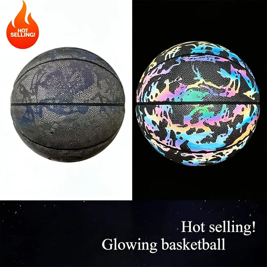 Glow In The Dark Basketball Colorful Reflective Luminous Basketball 6 In 1 Complete Set With Pump Storage Bag Needles Net Bag Wristbands Indoor Outdoor Night Game Training Basketball Gift For Teenagers Men