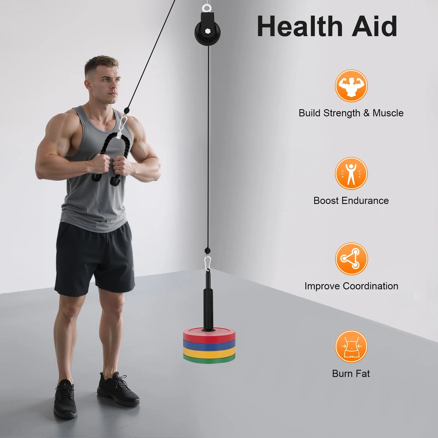 Cable Weight Pulley System For Home Gym With Safety Ropes