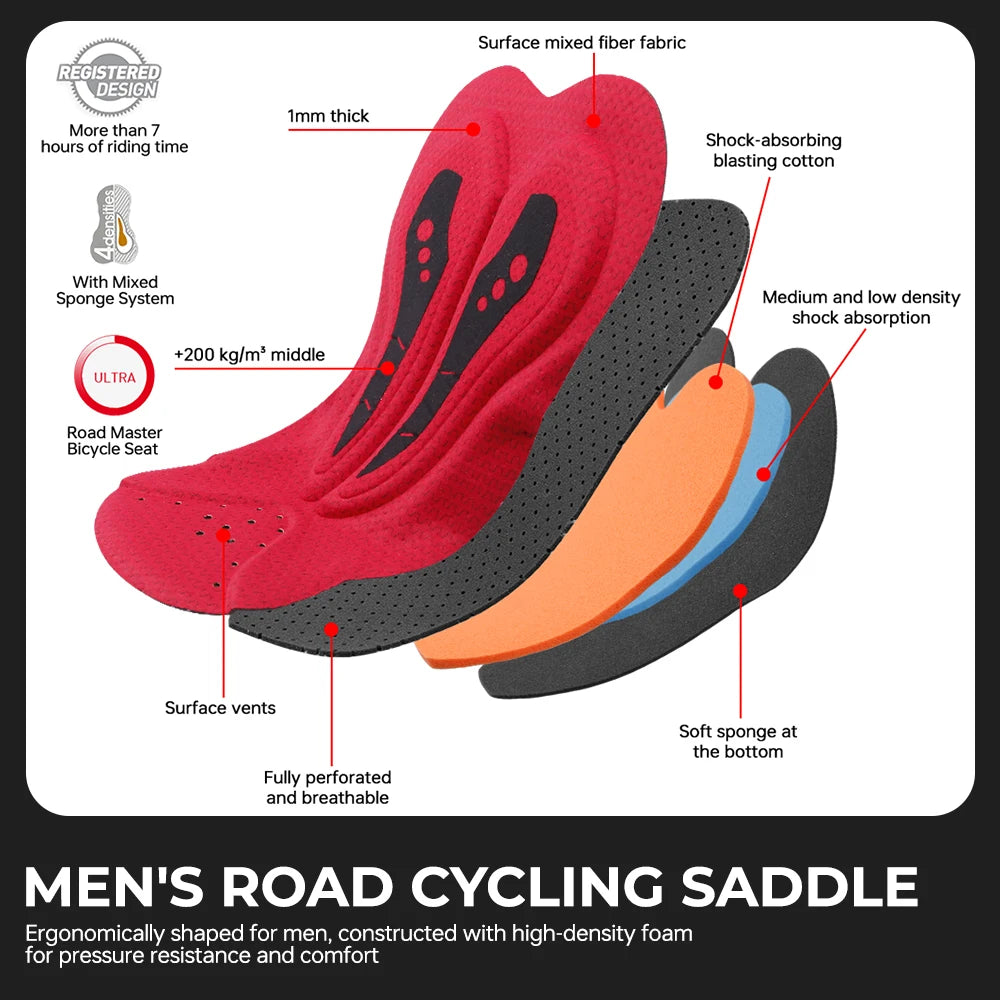 Xtiger Men Long Distance Cycling Shorts Quick Dry Shock Pad