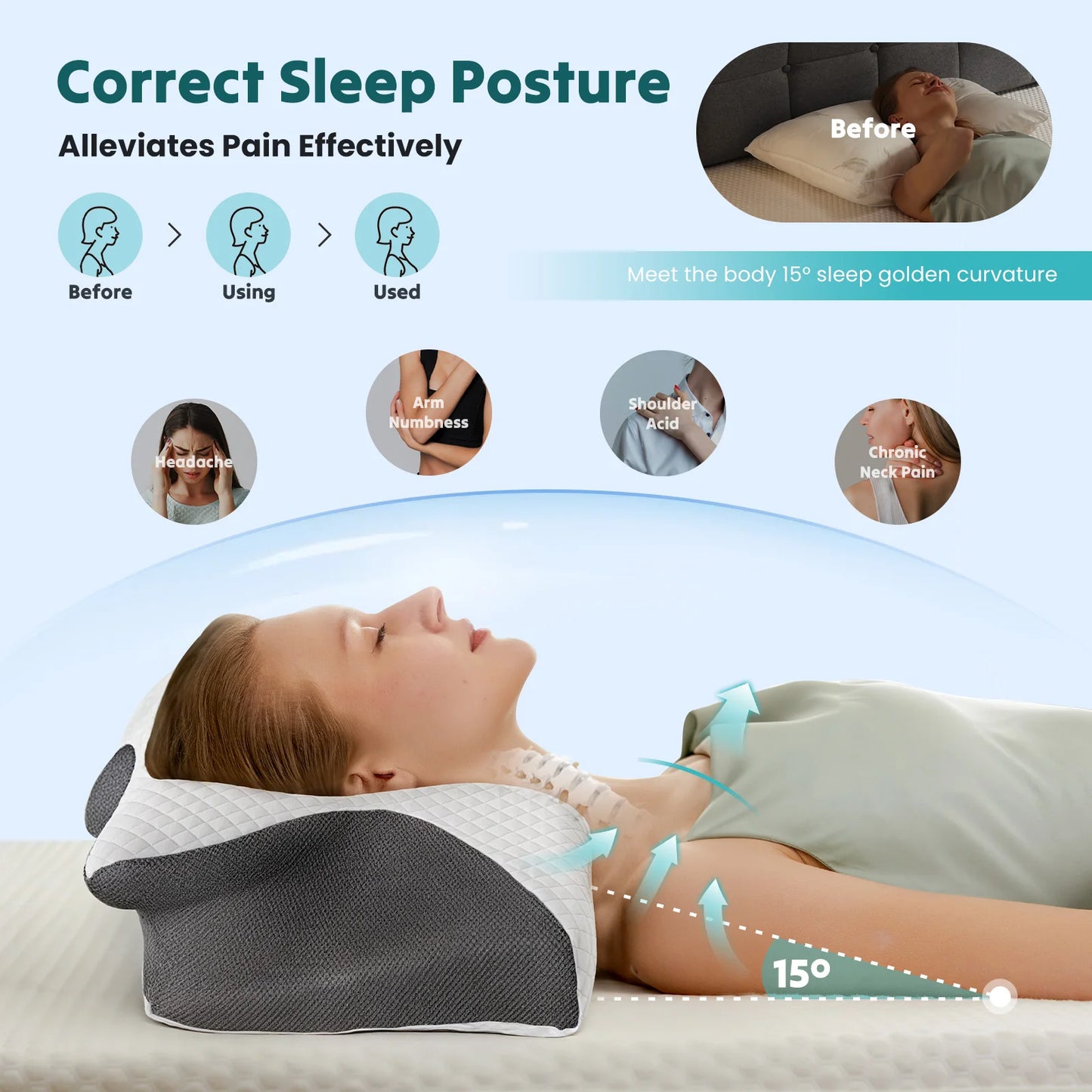 JHK Ergonomic Memory Foam Cervical Pillow With Cooling Pillowcase - Alice's Wellness Hub
