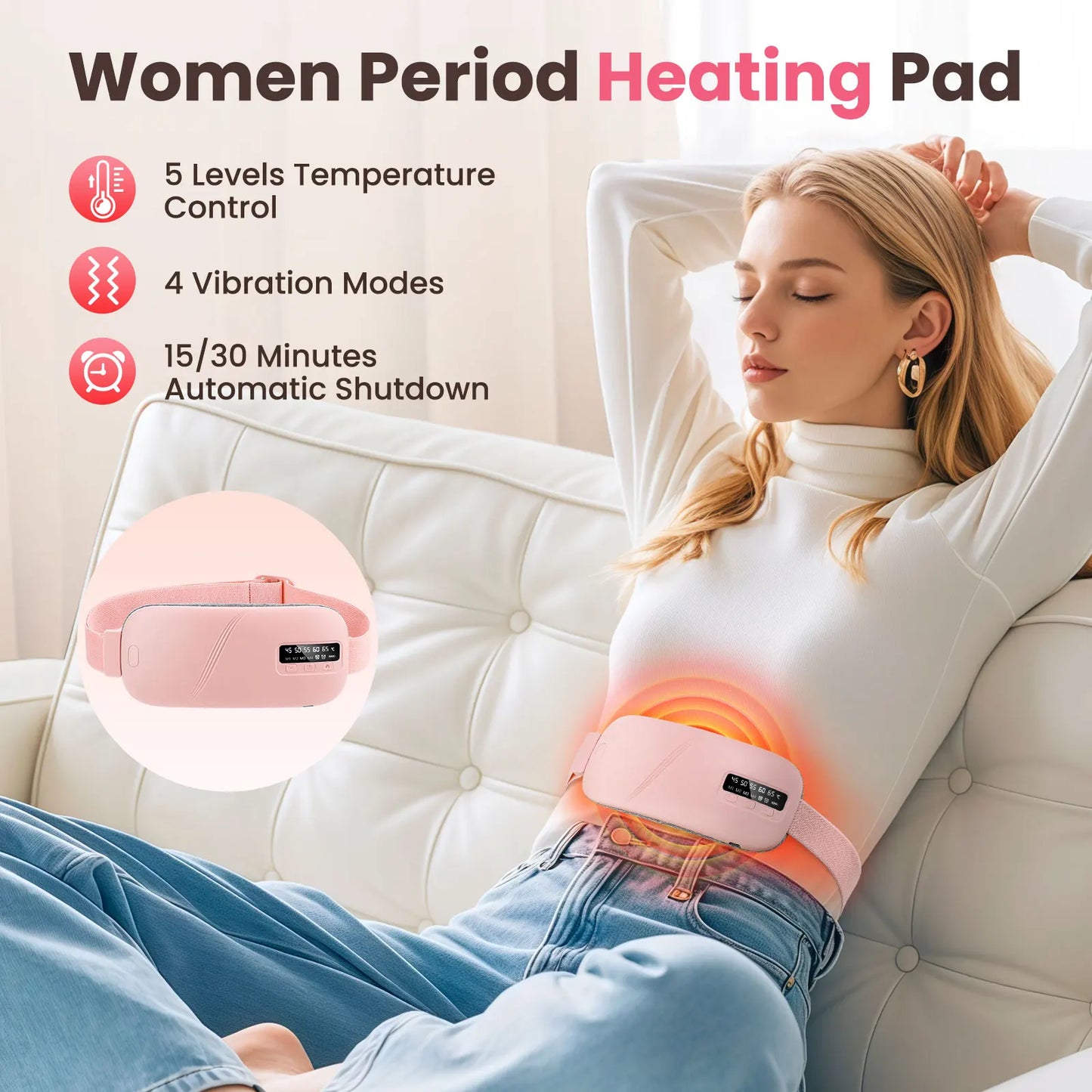 Hailicare Menstrual Heating Pad Belt Rechargeable Waist Massager
