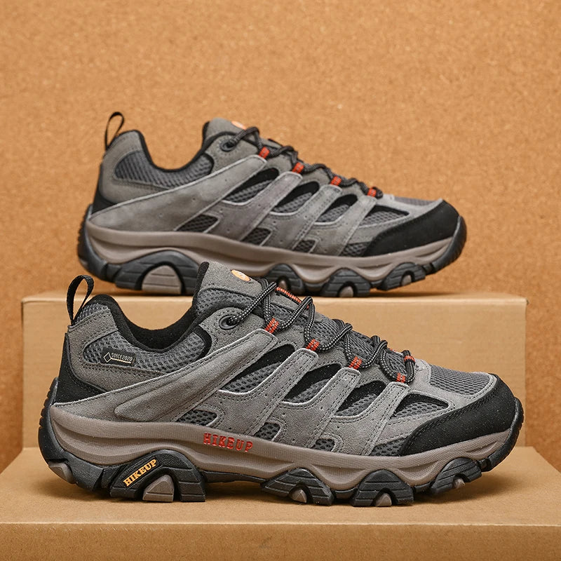 HIKEUP Men Leather Hiking Shoes Breathable Trekking Sneakers For Outdoor