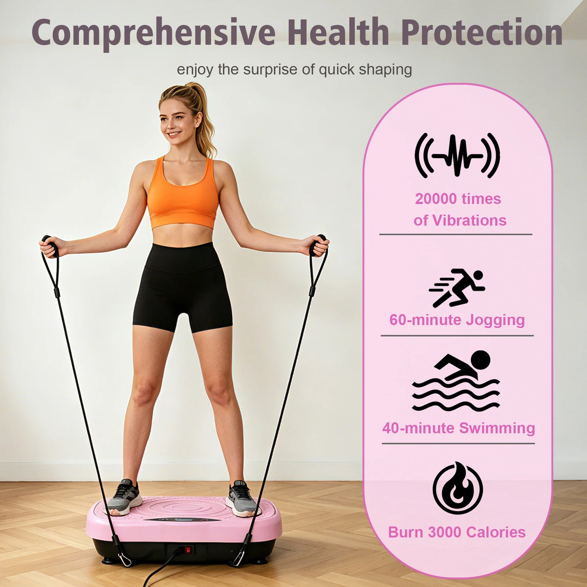 Portable Vibration Plate Exercise Machine With Bluetooth And Resistance Bands