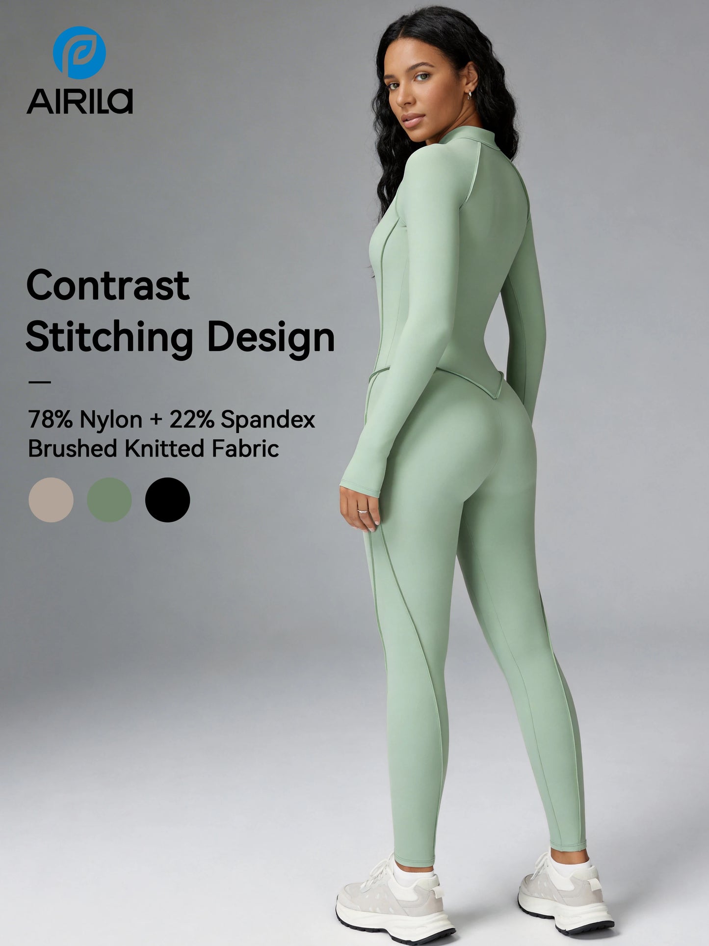 Women Zip Front Long Sleeve Yoga And Pilates Jumpsuit