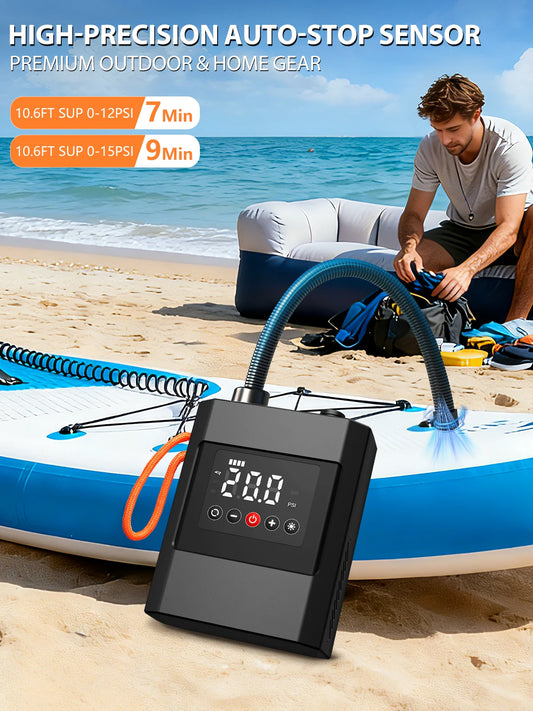 Electric Paddle Board Pump 20 PSI Dual Stage Inflation Auto Off 12V DC