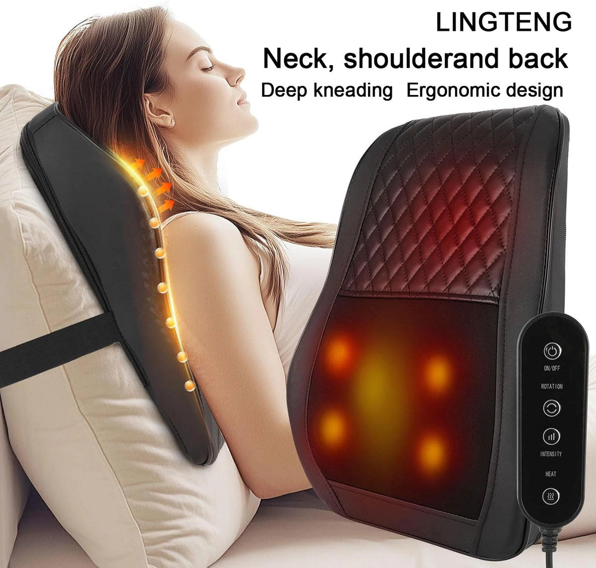 LINGTENG Hot compress + 3D kneading back massager, fits the curves of neck, shoulders, back, and legs, 2500mAh lithium battery with USB charging, long-lasting. Suitable for office workers and elders, a perfect Christmas gift