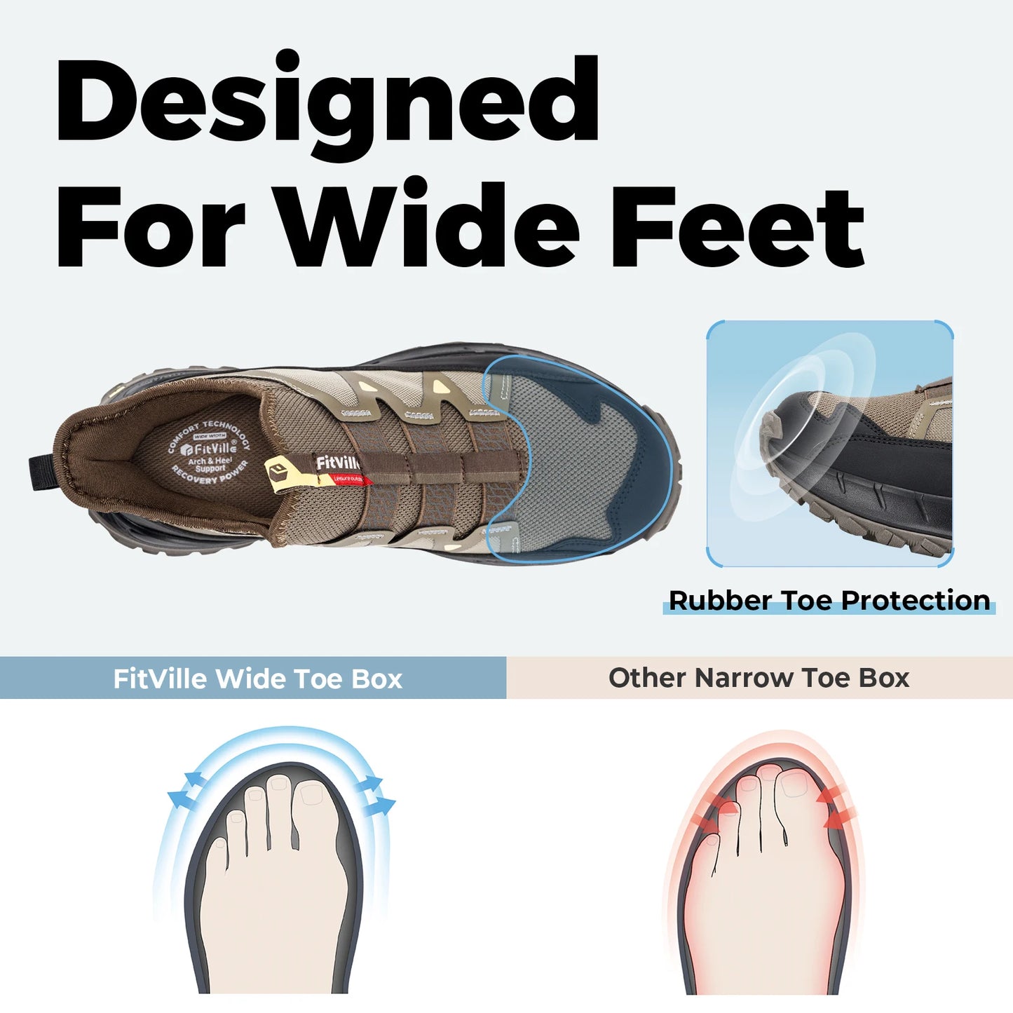 Fittington Slip-On Shoes Wide Sneakers For Men With Arch Support