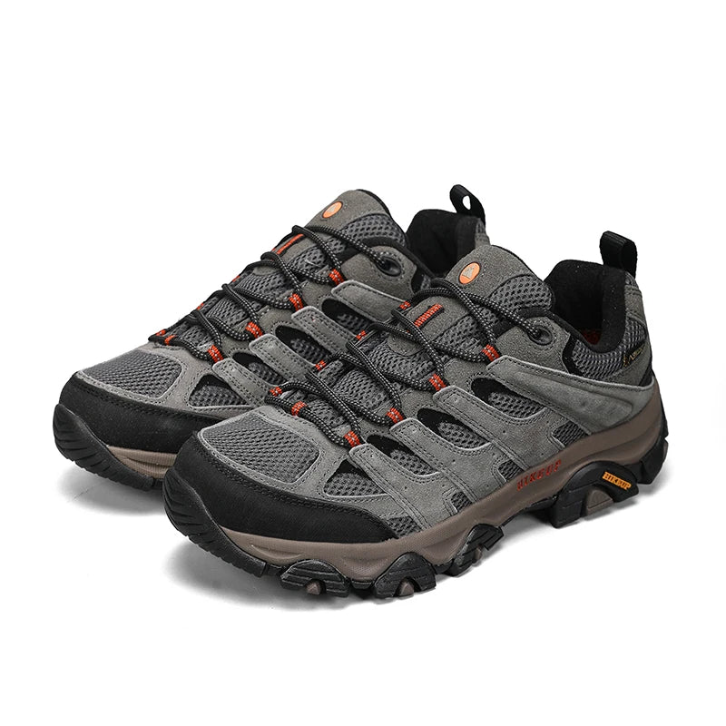 HIKEUP Men Leather Hiking Shoes Breathable Trekking Sneakers For Outdoor